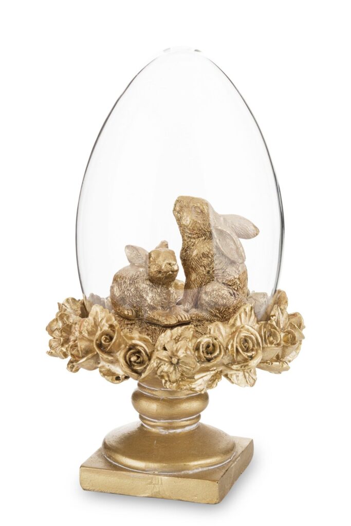 Figurka Króliki pod szklaną kopułą złoty